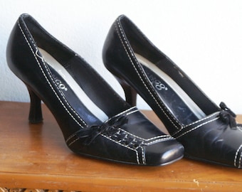 Vintage Franco Sarto Black Leather Shoes US Size 5 1/2  EU 36
