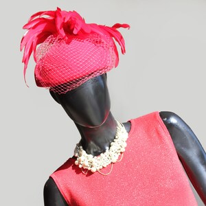 Vintage Michael  Howard Red Pillbox Hat with Red Feathers /Church Hat/Easter Hat One size
