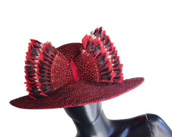 Rare Jack McConnell Vintage Exotic  Red & Black Feather Hat