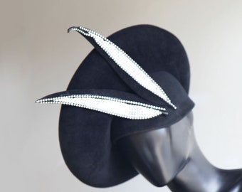 Vintage Jack McCConnell Black Wool Felt Hat with Rhinestone US Size One Size