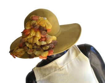 Wool felt veil cocktail hat mustard CAMELLIA - Mustard Velour Felt Pillbox Hat | RUBINA Millinery main image 4
