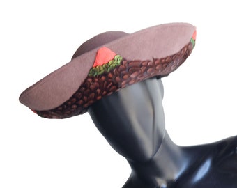 Unique Vintage Jack McConnell Taupe Feather Wool felt hat US One size