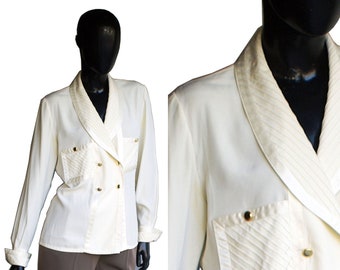 Classic 80s Vintage Oleg Cassini Blouse with Shawl Collar Size 10