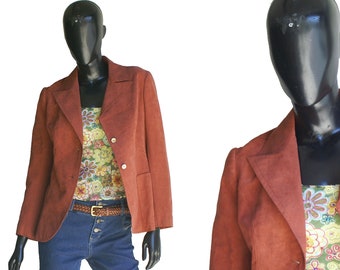 Vintage 80s Faux Suede Rust Blazer, Size 8
