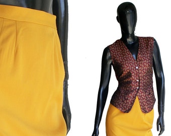 Vintage Mustard Yellow Pencil Wool Skirt US Size 4