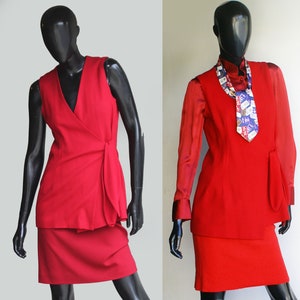 Vintage 90s Red Wool Fitted Wrap  Vest  Size Small