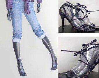 Vintage Nine West Purple Leather Strappy Sandals, Gladiator sandal, US Size 8