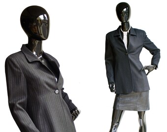 Poppet Black Pinstripe Wool Blazer Size 36