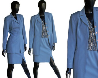 Vintage B Bennett 2-piece Blue Skirt Suit US Size 6