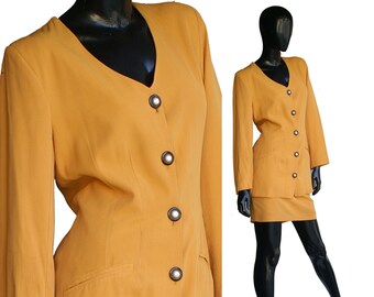 Mustard Gold Woman two-piece Blazer Skirt Set US Size M