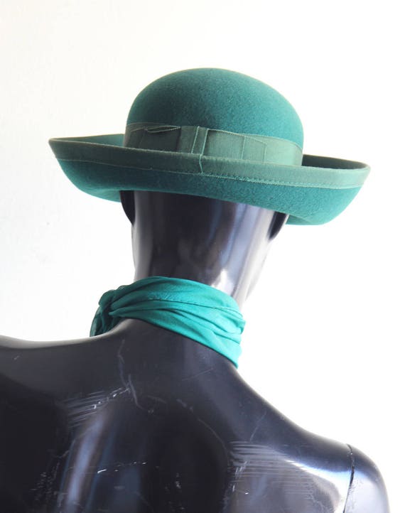 Vintage 80s Emerald Green Wool Felt Hat US Size S… - image 3
