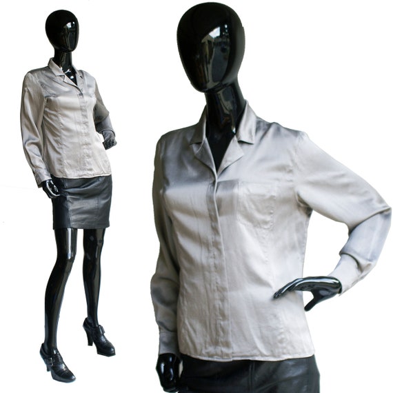 Vintage Valerie Stevens Silver Grey Silk Blouse U… - image 1