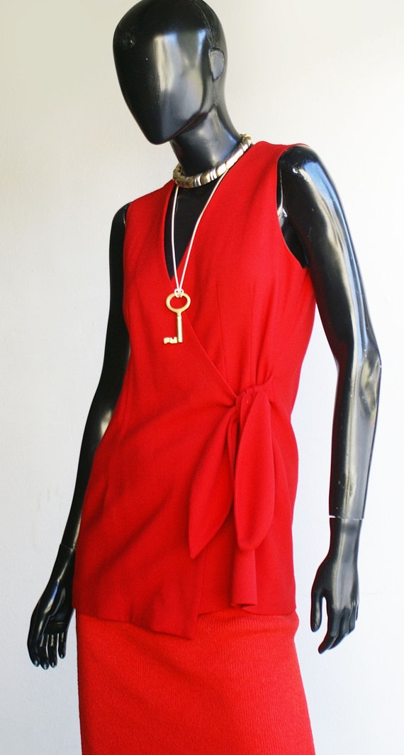 Vintage 90s Red Wool Fitted Wrap  Vest  Size Small - image 2