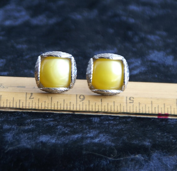 Vintage Yellow  with silvertone trim cufflinks - image 1