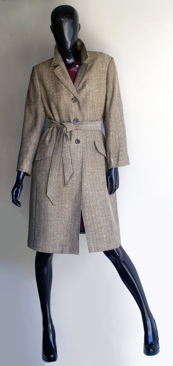 Vintage JonesNY Tan Herringbone Tweed Full Length… - image 4