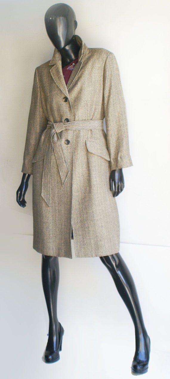 Vintage JonesNY Tan Herringbone Tweed Full Length… - image 7