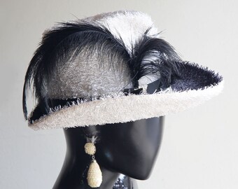 Vintage 60s Ell-Enn Originals Black and White Fedora with Feathers