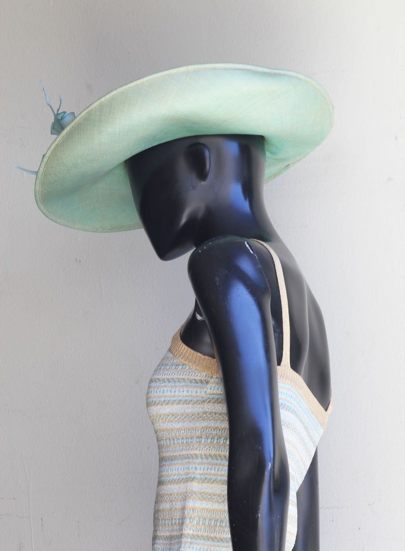 Vintage Irene of New York Mint Green Straw Hat with Floral Embellishments US One Size