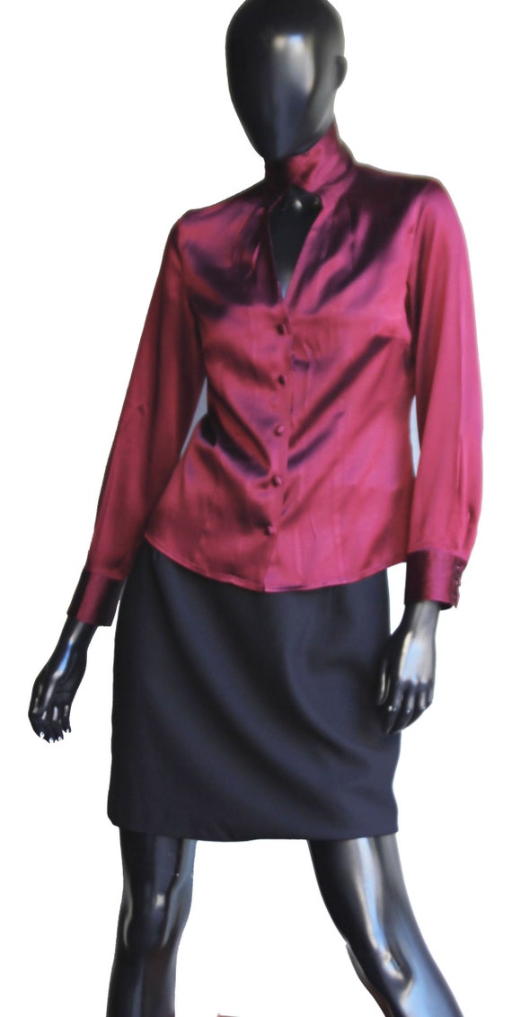 Vintage Ann Taylor Burgundy Wine Silk Blouse/Top … - image 5