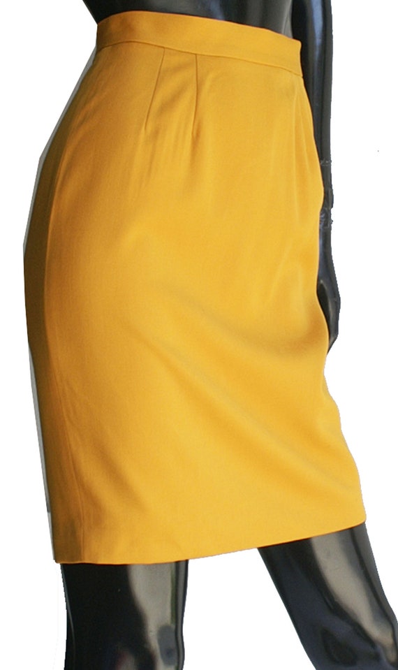 Vintage Mustard Yellow Pencil Wool Skirt US Size 4 - image 7
