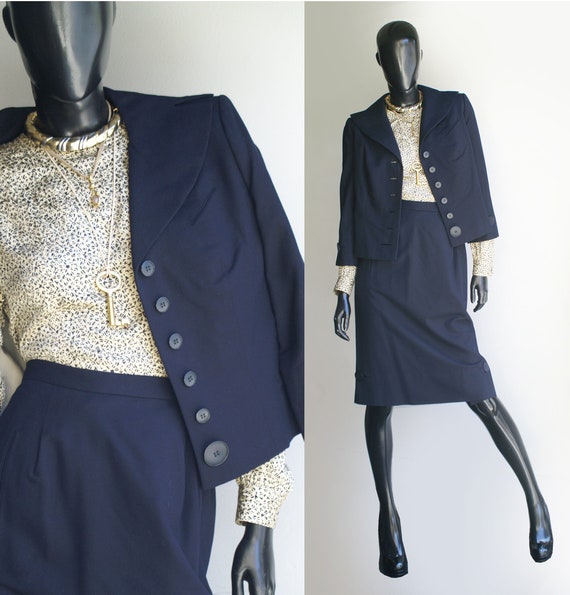 Rare Authentic Vintage 50s "Irene"  Navy Blue Tai… - image 2