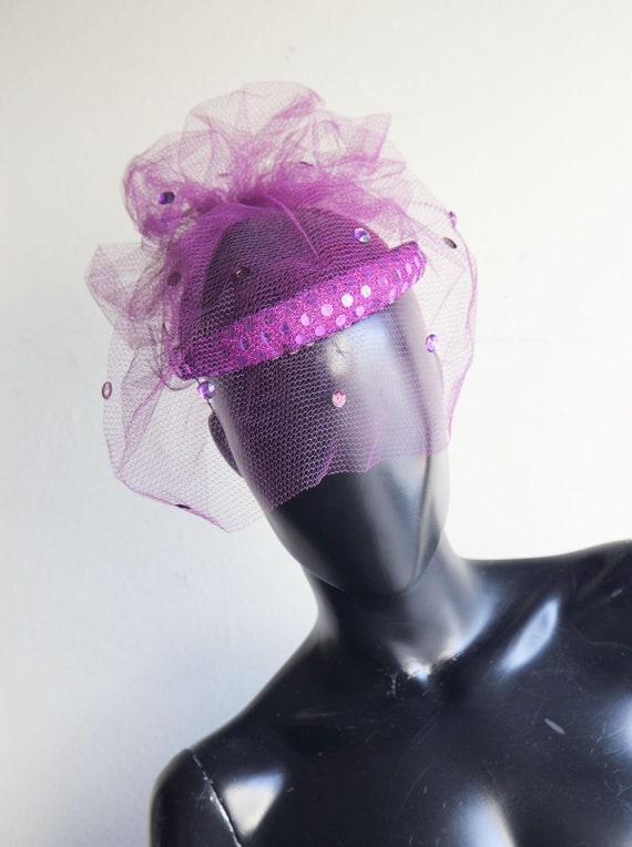 Vintage 80s  Gorgeous Sequin Magenta Fascinator H… - image 1