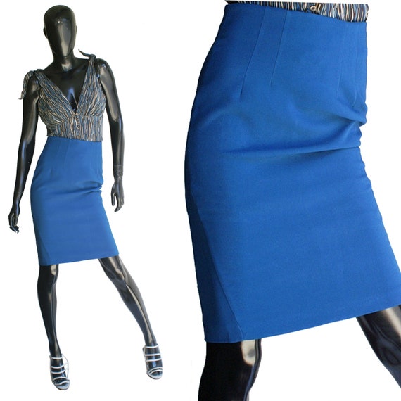 Teal Blue Vintage Pencil Skirt US Size 2 - image 1