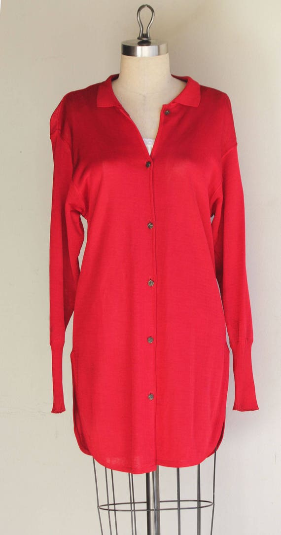 Vintage Claude Montana Red Knit Long Sleeve Tunic… - image 2