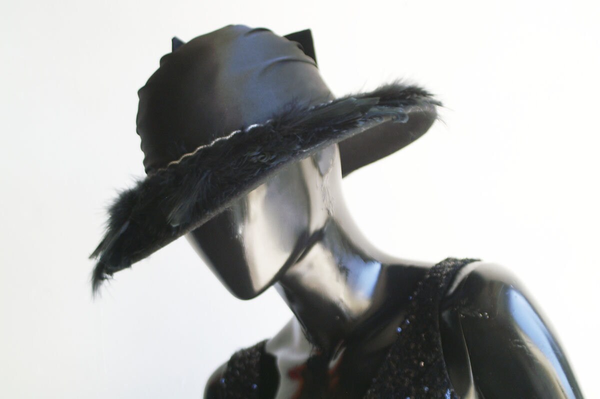 Vintage Whittall & Shon Church Derby Hat Black 100% Wool Felt Satin Feather Brim Whittal & Shon Wool Hat - Gem main image 2