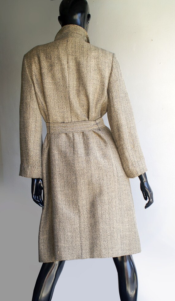 Vintage JonesNY Tan Herringbone Tweed Full Length… - image 6