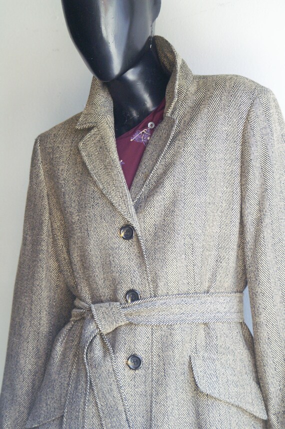 Vintage JonesNY Tan Herringbone Tweed Full Length… - image 3