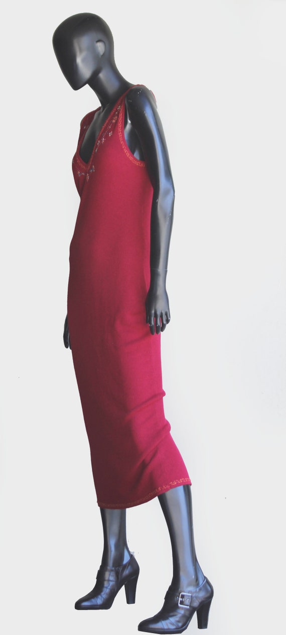 Vintage Moda International Red Knit V-Neck Midi Shift - Gem