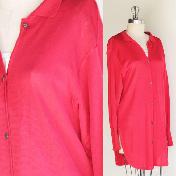 Vintage Claude Montana Red Knit Long Sleeve Tunic… - image 1