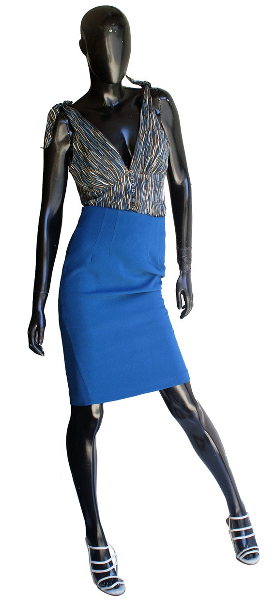 Teal Blue Vintage Pencil Skirt US Size 2 - image 3