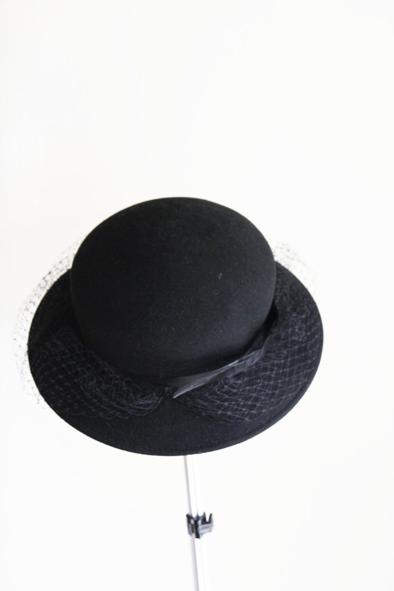 Bollman Vintage Doeskin Wool Felt Wide Mesh Brim Church Formal Derby Hat USA Vintage Bollman Black Wool Doeskin Felt Church/wedding  main image 3