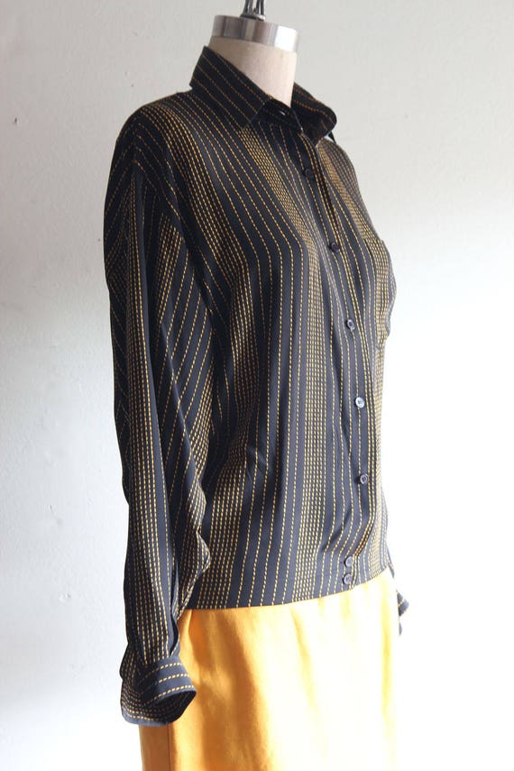 Vintage 90s  Black striped Simoa  Silk Blouse Siz… - image 4