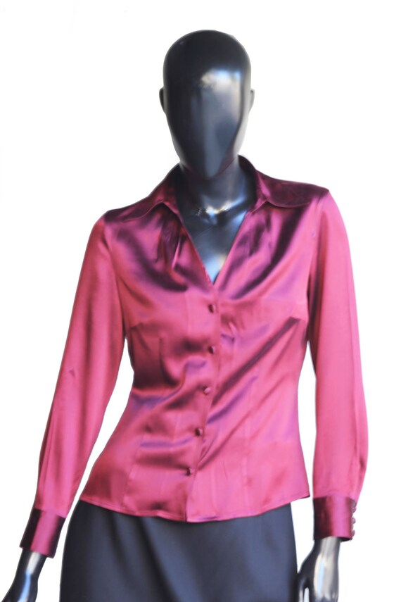 Vintage Ann Taylor Burgundy Wine Silk Blouse/Top … - image 8