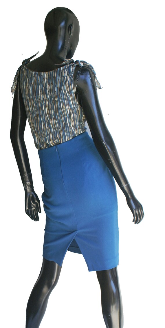 Teal Blue Vintage Pencil Skirt US Size 2 - image 4