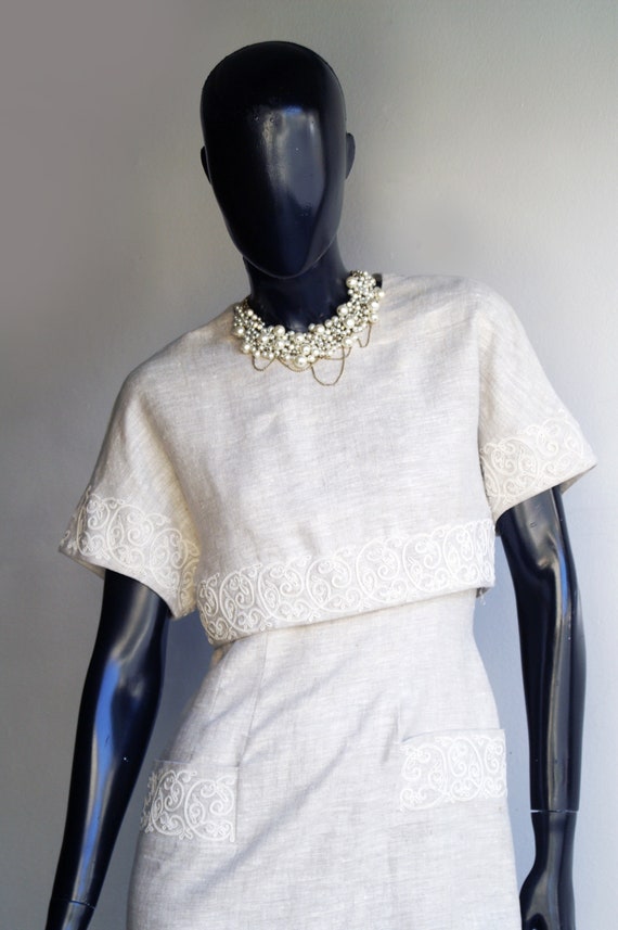 Vintage Marie St. Claire Embroidered Midi Sheath … - image 4