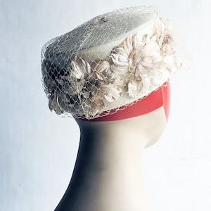 Vintage Champagne Floral Pillbox Hat US Size OS