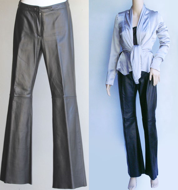 Vintage Black Leather Low Rise Bell Bottom Pant/Tr