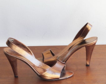 Vintage Metallic Bronze open toe Sling Back Pumps US Size 8