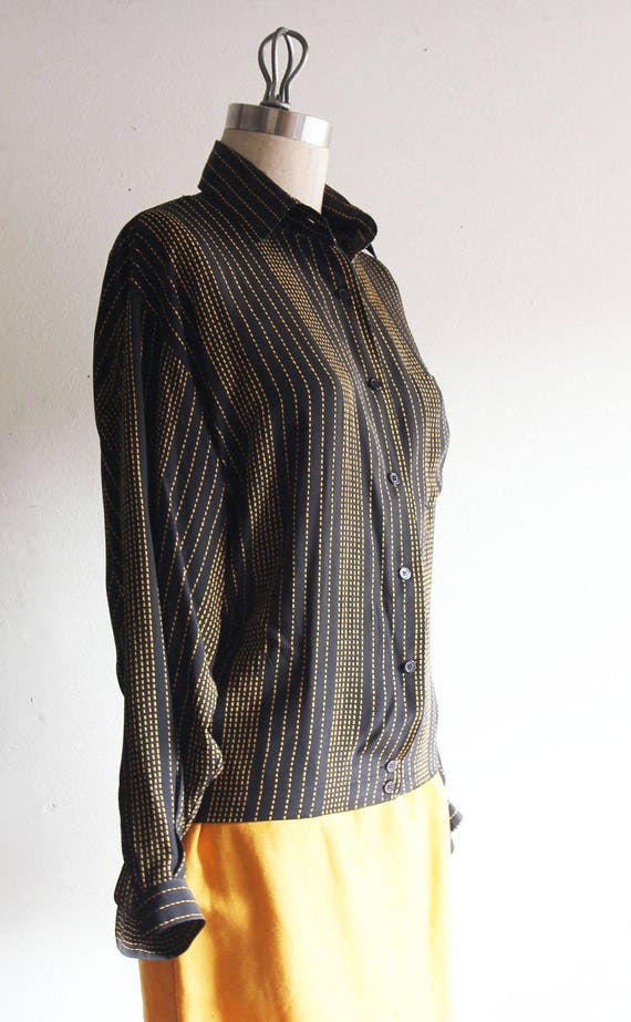 Vintage 90s  Black striped Simoa  Silk Blouse Siz… - image 3