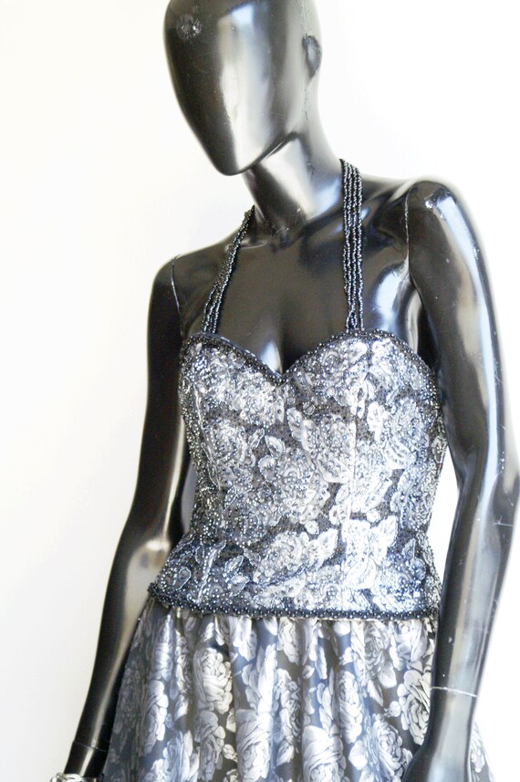 Stunning Oleg Cassini Vintage Silver & Black Flor… - image 3