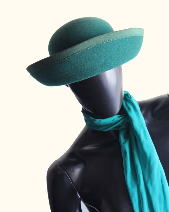 Vintage 80s Emerald Green Wool Felt Hat US Size S… - image 5