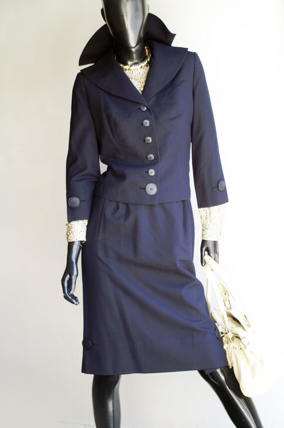 Rare Authentic Vintage 50s "Irene"  Navy Blue Tai… - image 5