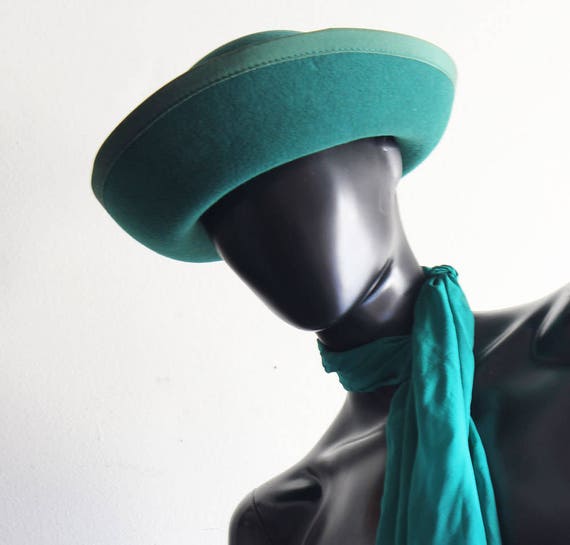 Vintage 80s Emerald Green Wool Felt Hat US Size S… - image 6