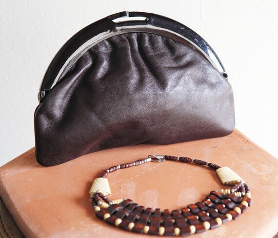 80s Vintage Italian Leather Clutch Handbag - image 4
