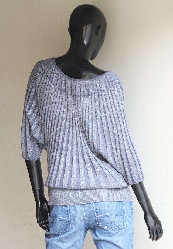 80s Vintage Gray Metallic Knit Top ,Dolman Short … - image 5