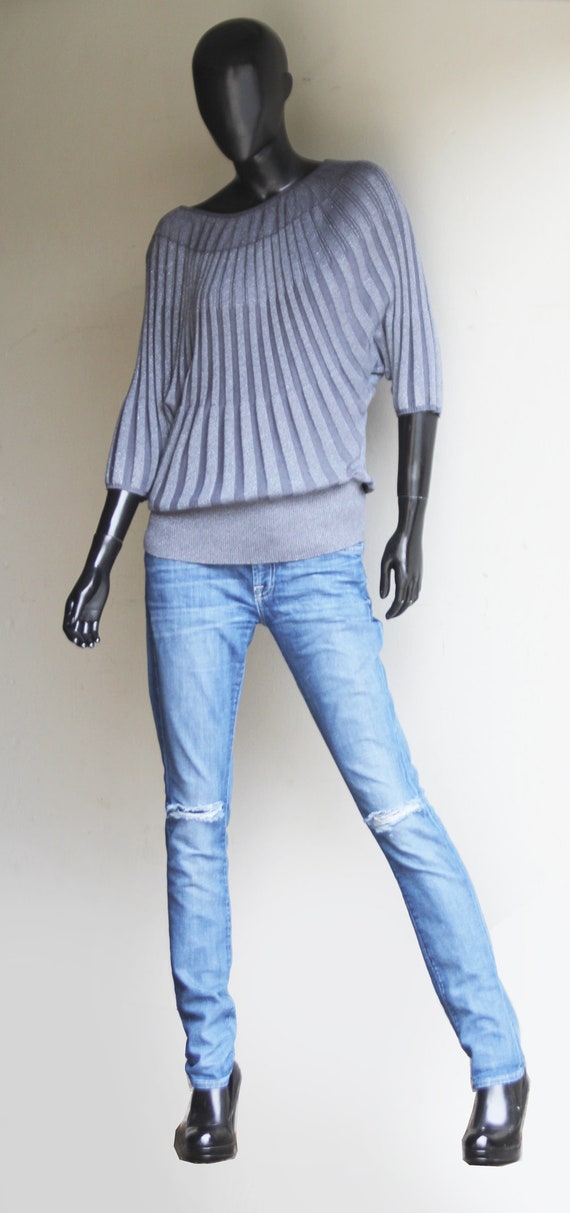 80s Vintage Gray Metallic Knit Top ,Dolman Short … - image 8